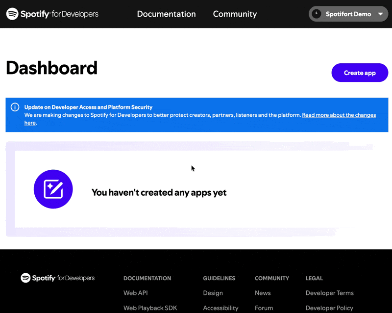 Creating a new Spotify app